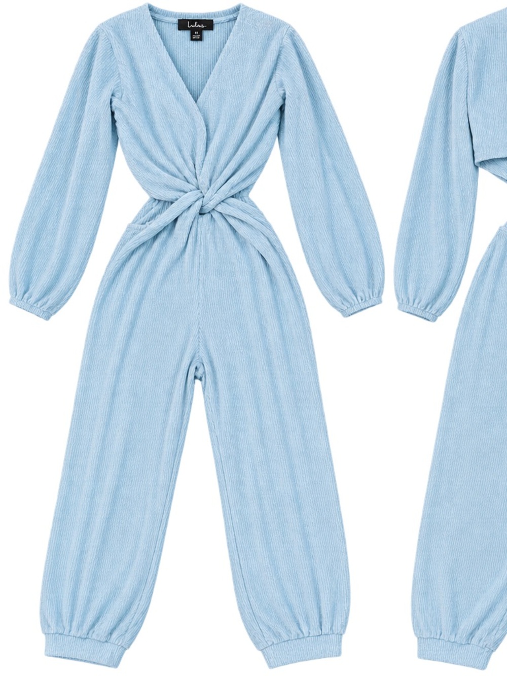 Lulu's Powder Blue Twisted Back Jumpsuit